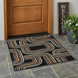 3' X 5' Black And Ivory Geometric Washable Indoor Outdoor Area Rug