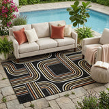5' X 8' Black And Ivory Geometric Washable Indoor Outdoor Area Rug