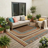 5' X 8' Chocolate And Ivory Geometric Washable Indoor Outdoor Area Rug