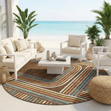 8' Chocolate And Ivory Round Geometric Washable Indoor Outdoor Area Rug