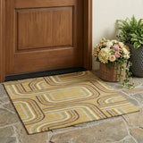 3' X 5' Gold And Ivory Geometric Washable Indoor Outdoor Area Rug