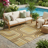 5' X 8' Gold And Ivory Geometric Washable Indoor Outdoor Area Rug