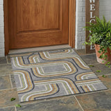 3' X 5' Gray And Silver Geometric Washable Indoor Outdoor Area Rug