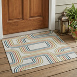 3' X 5' Ivory And Gold Geometric Washable Indoor Outdoor Area Rug