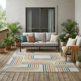 5' X 8' Ivory And Gold Geometric Washable Indoor Outdoor Area Rug
