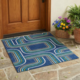 3' X 5' Navy Blue And Aqua Geometric Washable Indoor Outdoor Area Rug