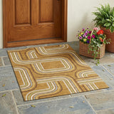3' X 5' Orange And Gold Geometric Washable Indoor Outdoor Area Rug