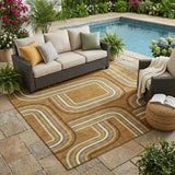 5' X 8' Orange And Gold Geometric Washable Indoor Outdoor Area Rug