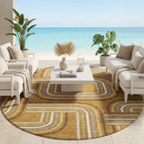 8' Orange And Gold Round Geometric Washable Indoor Outdoor Area Rug