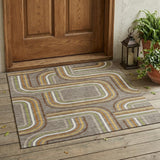 3' X 5' Taupe And Ivory Geometric Washable Indoor Outdoor Area Rug