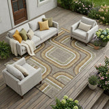 8' X 10' Taupe And Ivory Geometric Washable Indoor Outdoor Area Rug