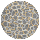8' Gray And Beige Round Abstract Washable Indoor Outdoor Area Rug
