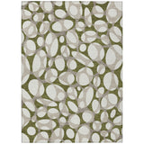 3' X 5' Olive Green And Linen Abstract Washable Indoor Outdoor Area Rug