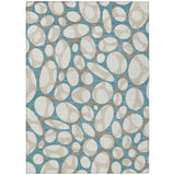 3' X 5' Teal Blue And Ivory Abstract Washable Indoor Outdoor Area Rug