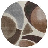 8' Beige And Brown Round Abstract Washable Indoor Outdoor Area Rug