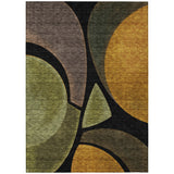 3' X 5' Black And Green Abstract Washable Indoor Outdoor Area Rug