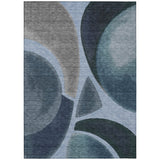 3' X 5' Denim Blue And Navy Blue Abstract Washable Indoor Outdoor Area Rug