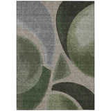 8' X 10' Olive Green And Green Abstract Washable Indoor Outdoor Area Rug