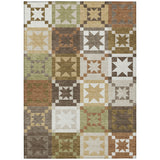 3' X 5' Brown And Green Patchwork Washable Indoor Outdoor Area Rug