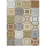 3' X 5' Gray And Green Patchwork Washable Indoor Outdoor Area Rug