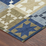 3' X 5' Navy Blue And Brown Patchwork Washable Indoor Outdoor Area Rug