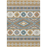 3' X 5' Gold And Teal Blue Southwestern Washable Indoor Outdoor Area Rug