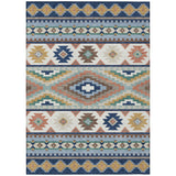 3' X 5' Navy Blue And Sky Blue Southwestern Washable Indoor Outdoor Area Rug