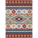 3' X 5' Red And Navy Blue Southwestern Washable Indoor Outdoor Area Rug