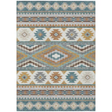 3' X 5' Teal Blue And Ivory Southwestern Washable Indoor Outdoor Area Rug