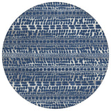 8' Navy Blue And Gray Round Abstract Washable Indoor Outdoor Area Rug