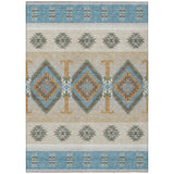 3' X 5' Teal Blue And Beige Southwestern Washable Indoor Outdoor Area Rug