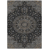 3' X 5' Black And Charcoal Floral Medallion Washable Indoor Outdoor Area Rug