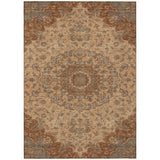 3' X 5' Copper And Orange Floral Medallion Washable Indoor Outdoor Area Rug