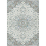 5' X 8' Ivory And Silver Floral Medallion Washable Indoor Outdoor Area Rug