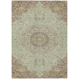 3' X 5' Sage And Brown Floral Medallion Washable Indoor Outdoor Area Rug
