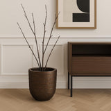 19" Antiqued Brass Metal Round Floor Vase