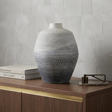 10" Gray And White Ombre Ceramic Round Table Vase