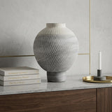 13" Gray And White Ombre Ceramic Round Table Vase
