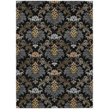 3' X 5' Black And Charcoal Damask Washable Indoor Outdoor Area Rug