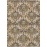 3' X 5' Brown And Taupe Damask Washable Indoor Outdoor Area Rug