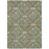 3' X 5' Green And Teal Blue Damask Washable Indoor Outdoor Area Rug