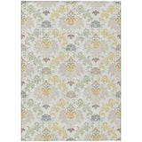 3' X 5' Ivory And Beige Damask Washable Indoor Outdoor Area Rug