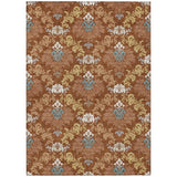 3' X 5' Orange And Gold Damask Washable Indoor Outdoor Area Rug