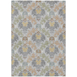 5' X 8' Silver And Sage Damask Washable Indoor Outdoor Area Rug