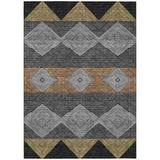 3' X 5' Black And Granite Gray Geometric Washable Indoor Outdoor Area Rug