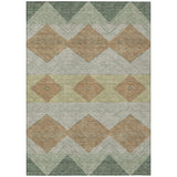 3' X 5' Green And Wheat Geometric Washable Indoor Outdoor Area Rug