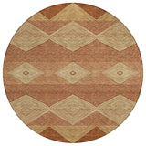 8' Orange And Copper Round Geometric Washable Indoor Outdoor Area Rug