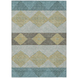 8' X 10' Teal Blue And Gold Geometric Washable Indoor Outdoor Area Rug