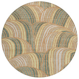 8' Copper And Green Round Abstract Washable Indoor Outdoor Area Rug