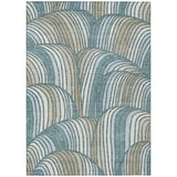 5' X 8' Teal Blue And Beige Abstract Washable Indoor Outdoor Area Rug